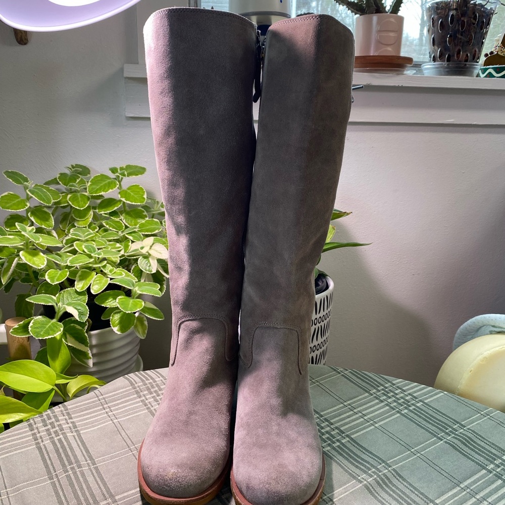 Gray with Brown Undertone Knee-High Women's Leather Boots by Aqua Sofft
